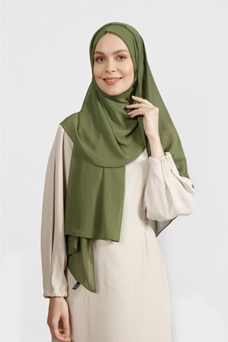 Crepe Chiffon Shawl - Henna Green, Light & Elegant