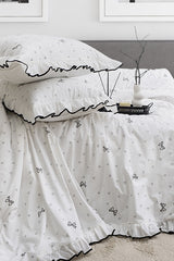 100% Cotton Double Duvet Cover Set - Ruffled, 3-Piece