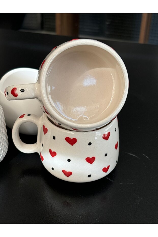 Handmade Ceramic Heart Embossed Mugs - Set of 2