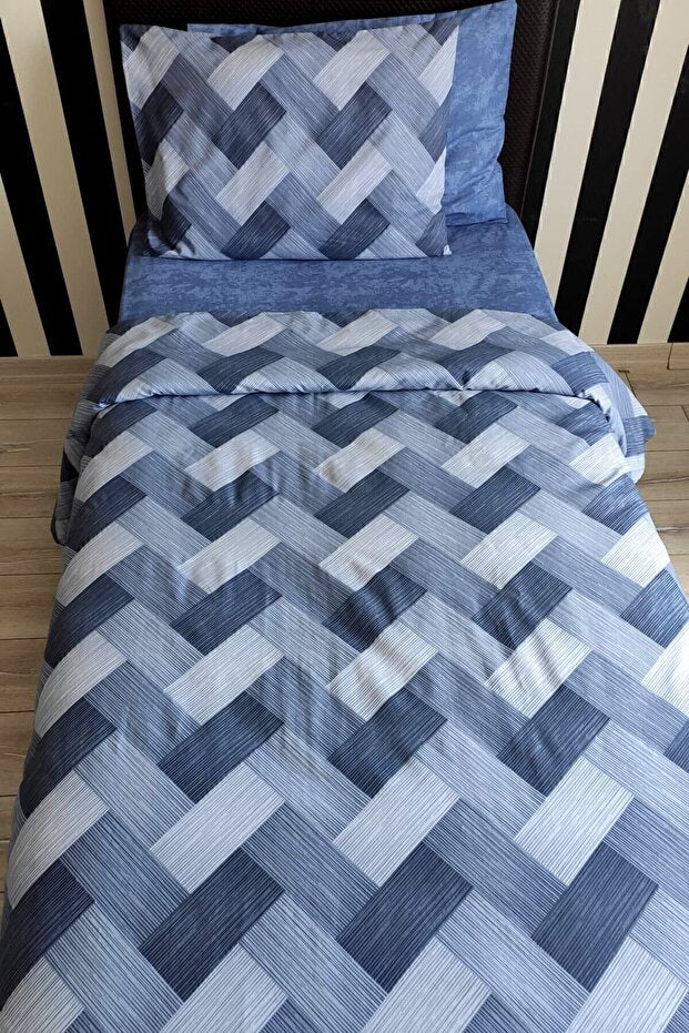Zigzag Blue Single Duvet Cover Set - 3 Pieces