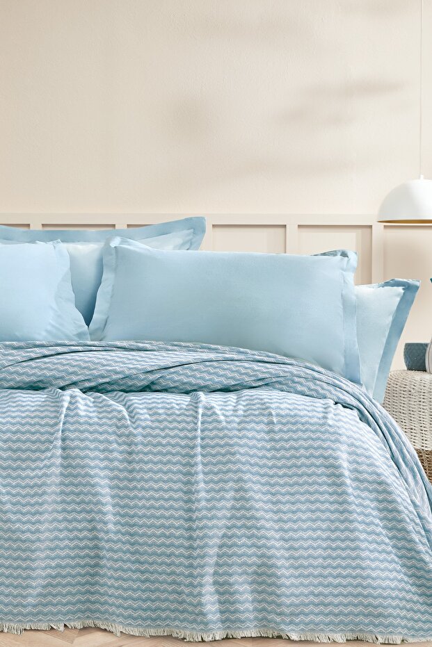 Gwen Single Pique Bedding Set - 3 Pieces, Ice Blue