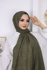 شال من البامبو بتصميم مجعد - أخضر زيتوني