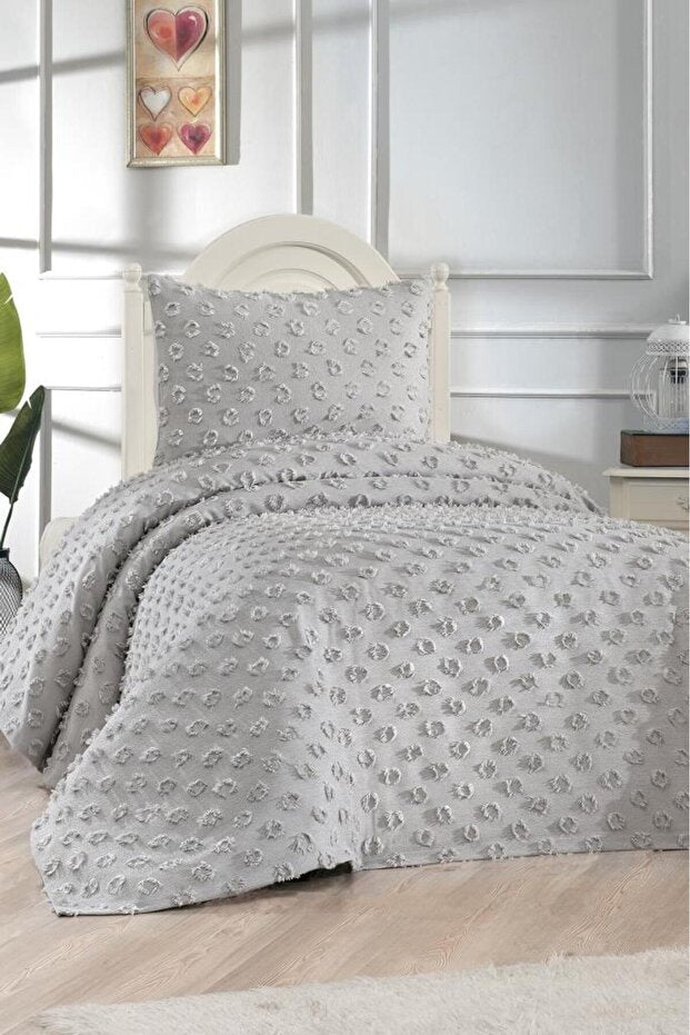 Single Pique Set - 2-Piece Grey Cotton Bedding for Comfort