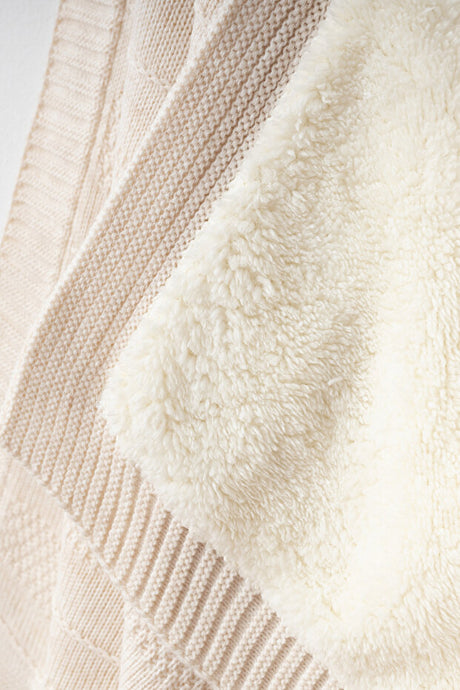 Soft Knit & Lamb Fleece Baby Blanket - Natural Cotton, 80x90 cm