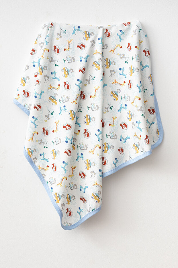 Safari Pattern 100% Cotton Baby Blanket - 80x90 Cm