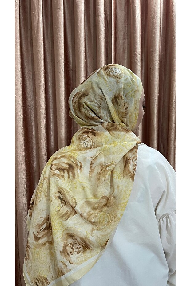 Rose Series Soft Cotton Shawl - Yellow Floral Pattern