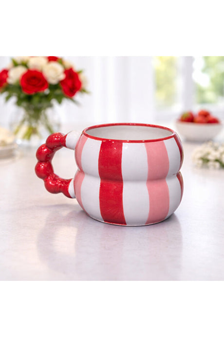 Handmade Striped Ceramic Mug - 250cc with Beaded Handle
