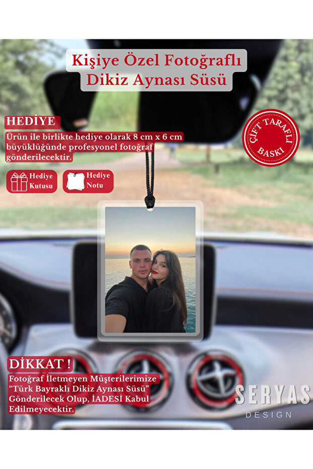Personalized Photo Rearview Mirror Ornament - Double-Sided, 8x6 cm