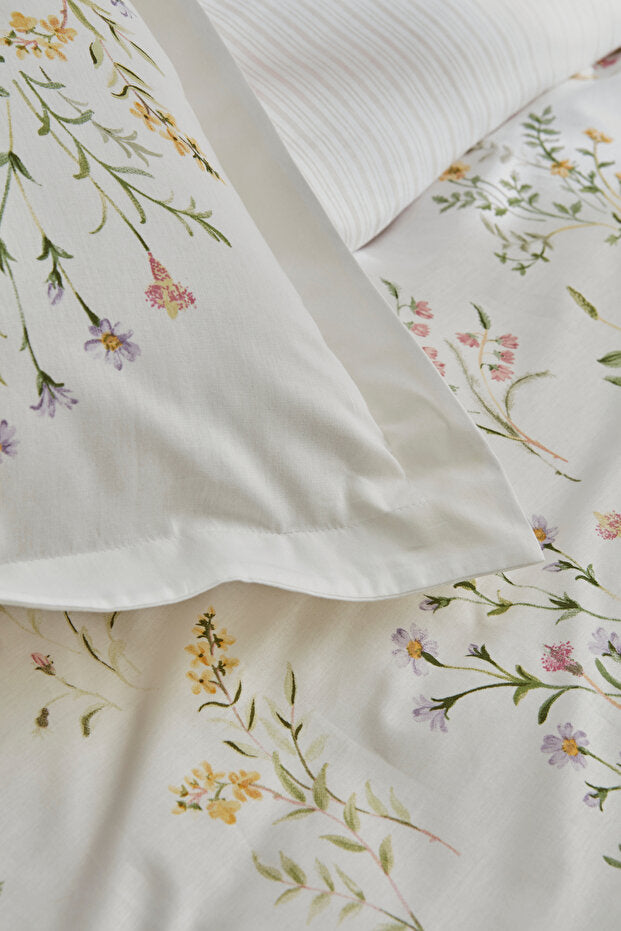 Single Floral 100% Cotton Duvet Cover Set - Green