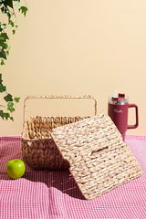 Woven Picnic Basket with Lid - 31.5x31.5cm