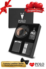 Men's Luxury 4-Piece Leather Wallet, Perfume & Belt Gift Set