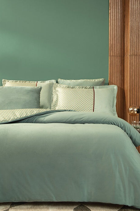 Rowena Double Velvet Satin Duvet Cover Set - Sage Green