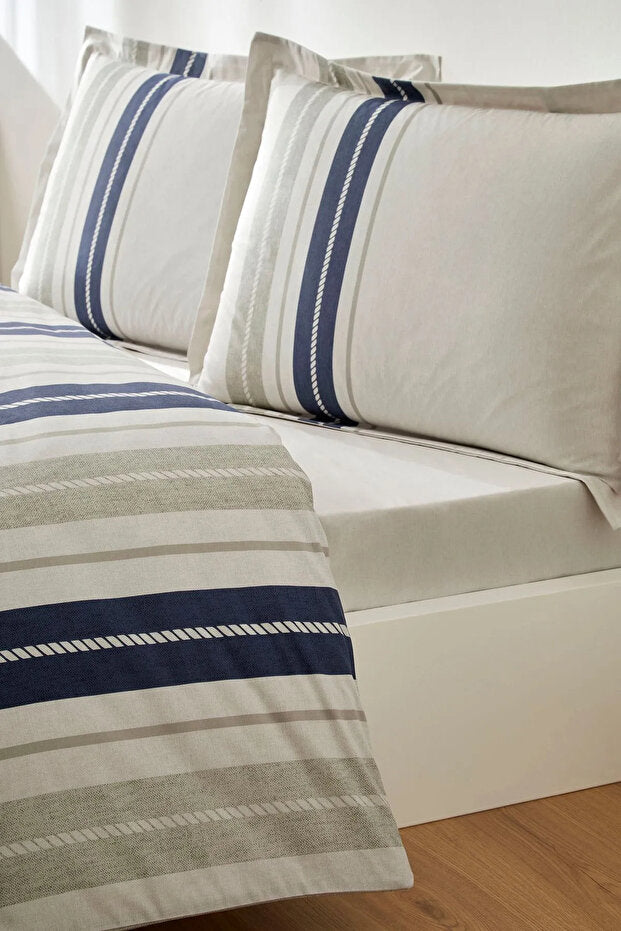 Marine Line Single Duvet Cover Set - 100% Cotton, 160x220 cm