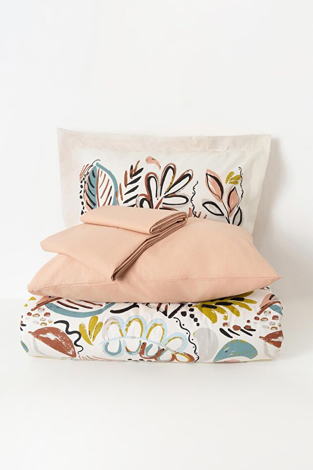 Gloria 100% Cotton Double Duvet Cover Set - Vibrant Leaf Design