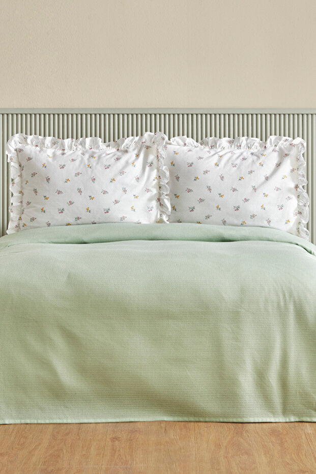 Lidya 100% Cotton Double Pique Set - Floral Green