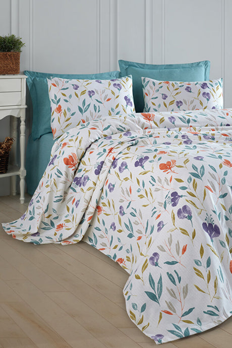 Single Floral Lila 100% Cotton Pique Bedspread 160x235cm