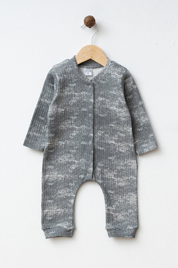 Newborn Hospital Exit Bow-Patterned Cotton Ribbed Romper - 0-3 Months