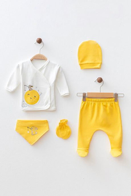 Little Rabbit Yellow Cotton 5-Piece Newborn Baby Outfit Set 0-3 Months