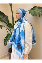 Retro Floral Cotton Soft Shawl - Blue & White