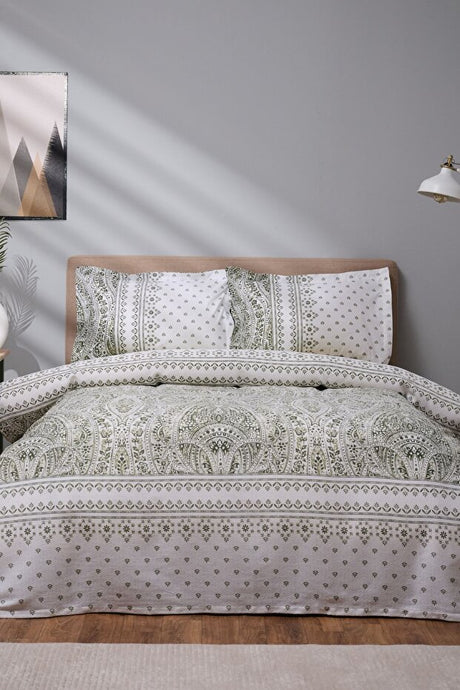 Della 100% Cotton Green Double Pique Bedding Set 200x220 cm