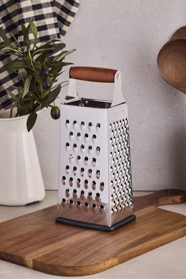 4-Sided Stainless Steel Grater - Acacia Handle, 23 cm