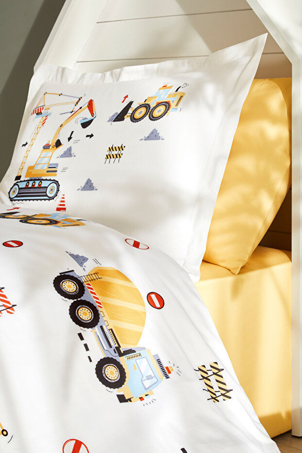 طقم غطاء لحاف مفرد بتصميم البناء - قطن 100%