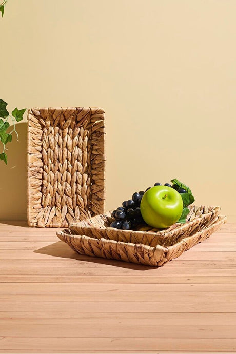 Rectangular Woven Serving Baskets - Set of 3 Natural Fiber Trays