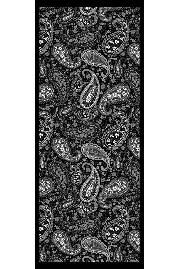 Soft Cotton Shawl - Black & Grey Paisley Pattern