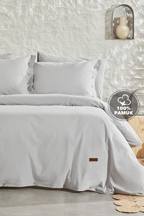 Plain Double Duvet Cover Set - 100% Cotton Grey