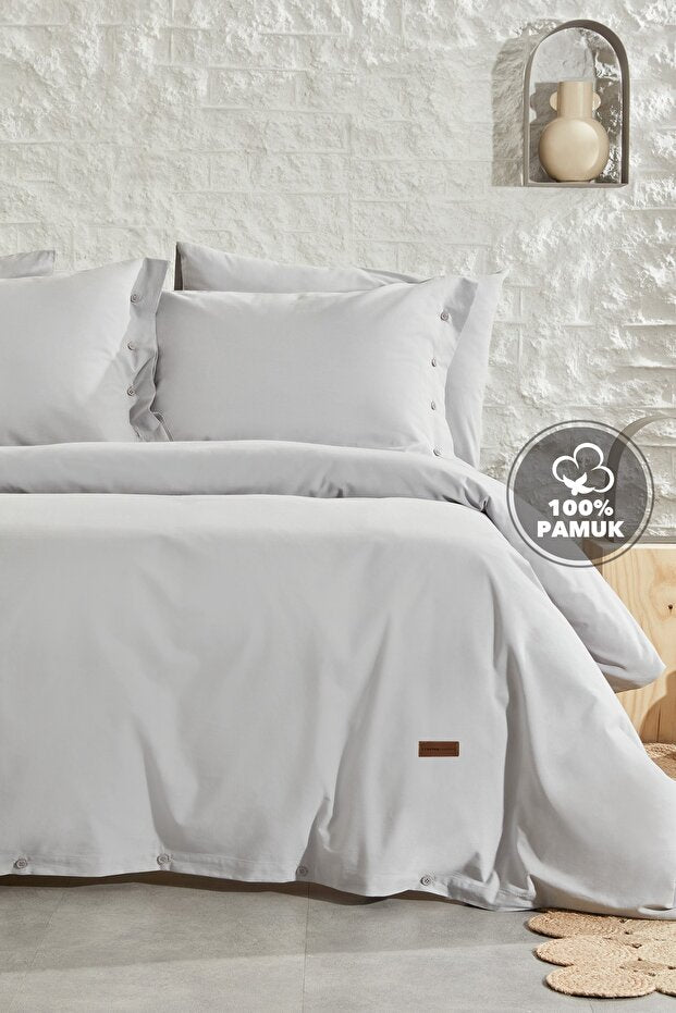 Plain Double Duvet Cover Set - 100% Cotton Grey