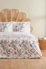 Indra 100% Cotton Double Duvet Cover Set - Floral Salmon