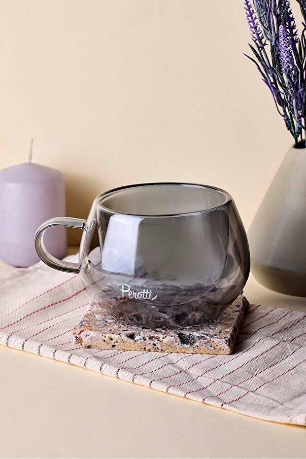Elegant Smoked Double-Walled Glass Mug for Coffee & Tea - 280ml