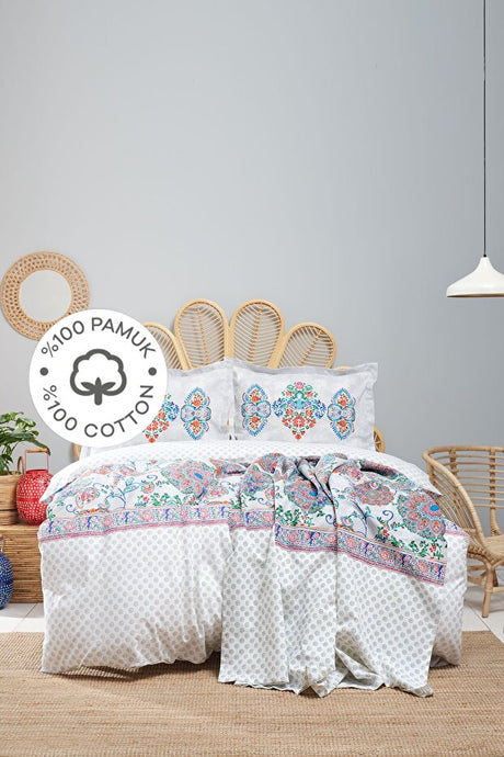 Morela Blue 100% Cotton Double Duvet Cover Set with Quilt
