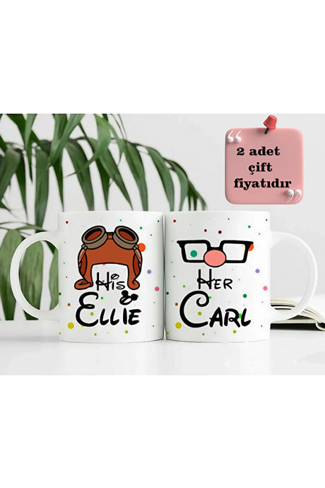 Romantic Couple Mugs - His & Ellie, Her & Carl - 2 Piece Set