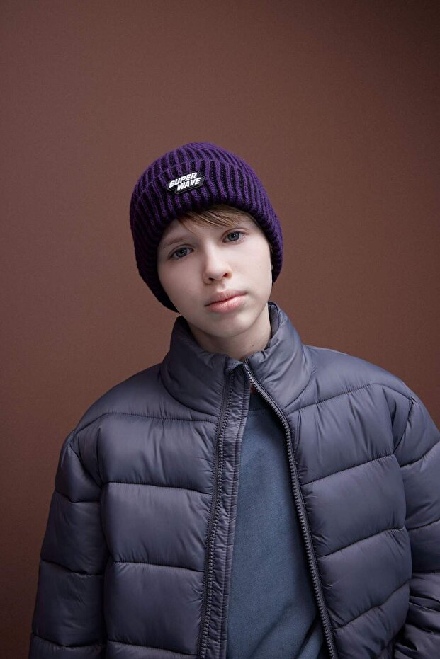 Boys' 'SUPER WAVE' Woven Label Beanie - Warm Knit Hat