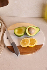 Modern Marble & Acacia Wood Round Cutting Board - 25 cm