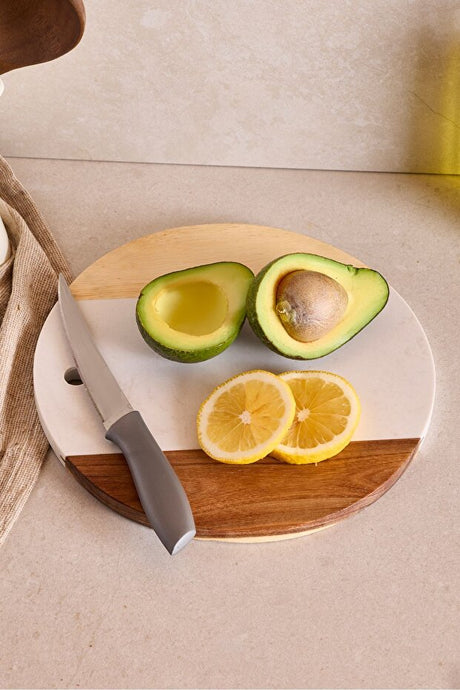 Modern Marble & Acacia Wood Round Cutting Board - 25 cm
