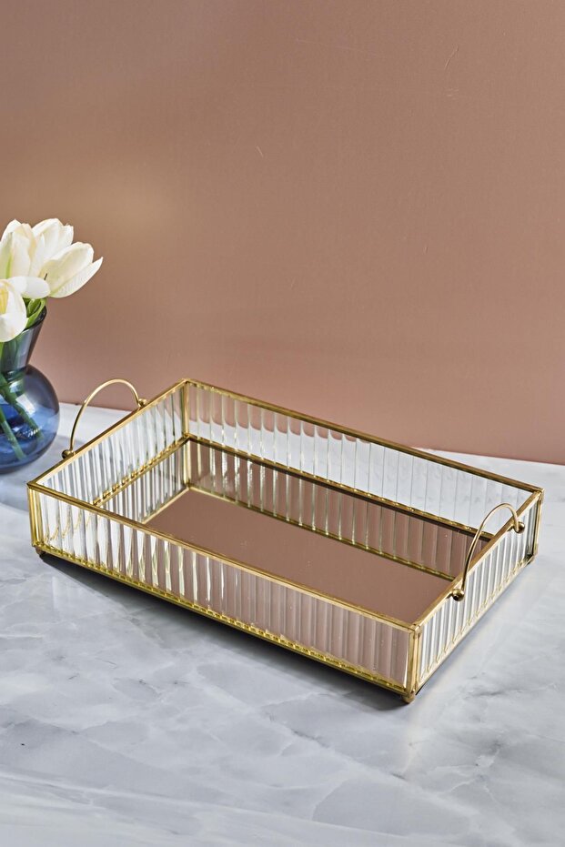 Gio Glass Mirrored Serving Tray - Fluted Design, 29x18 cm