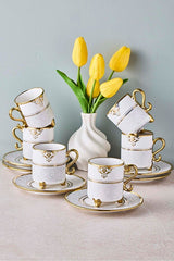 Ottoman Porcelain Coffee Cup Set with Gold Details - 6 Person