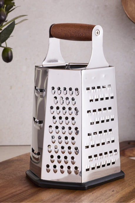 Ergonomic Acacia Handle Box Grater - 20 cm for Cheese & Vegetables