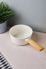 16 cm Beige Ceramic Coated Induction Saucepan with Wood Handle