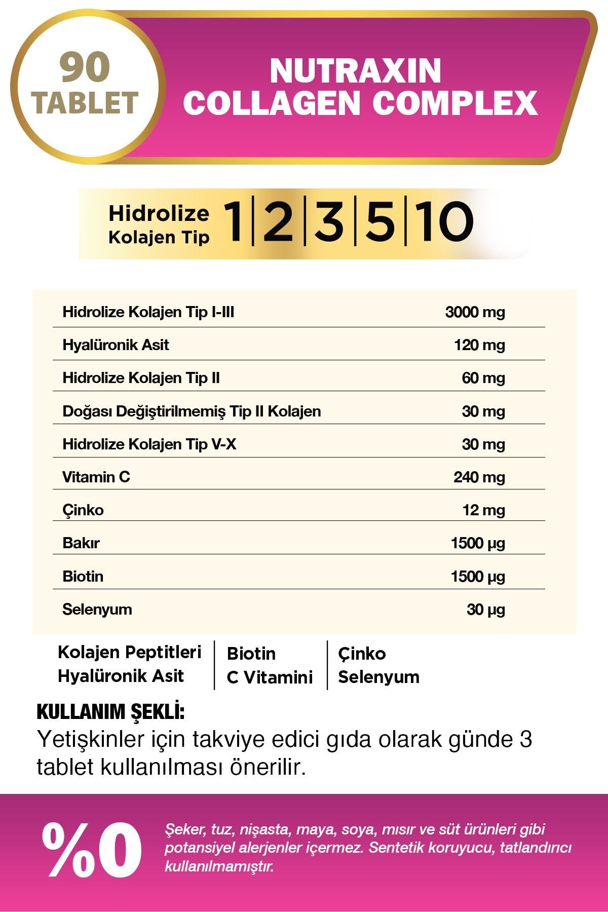 Collagen Beauty Complex Tablets - Hydrolyzed Types 1, 2, 3, 5, 10 with Biotin, Zinc, Copper & Hyaluronic Acid