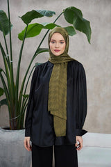Neo Houndstooth Silky Jacquard Shawl - Khaki