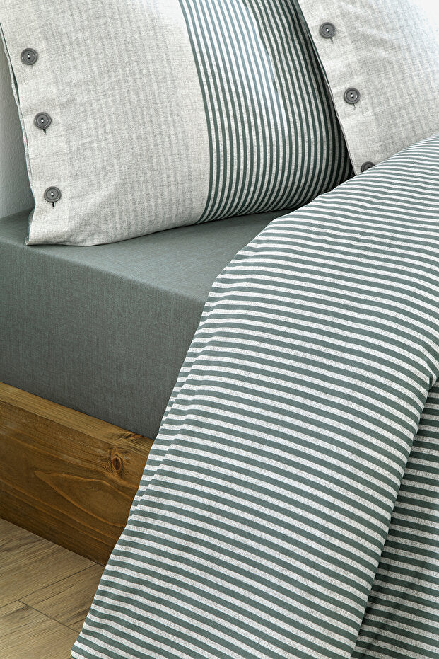 Natural Line Double Duvet Cover Set - 100% Cotton, Striped