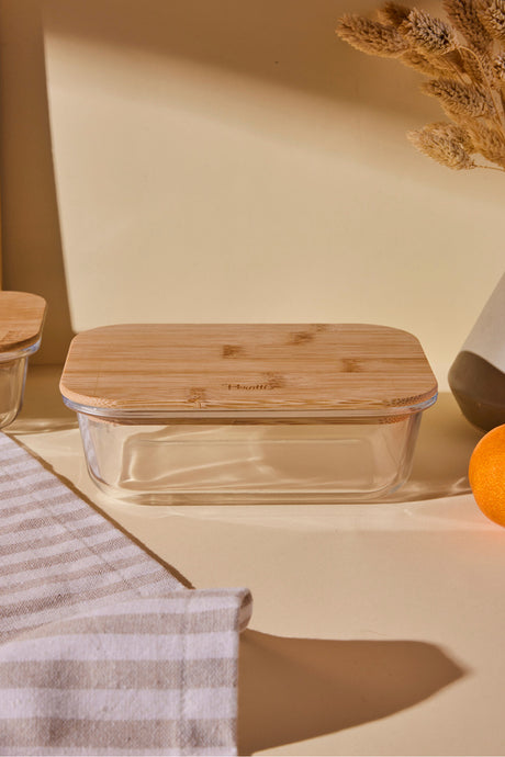 640ml Rectangular Glass Storage Container with Bamboo Lid