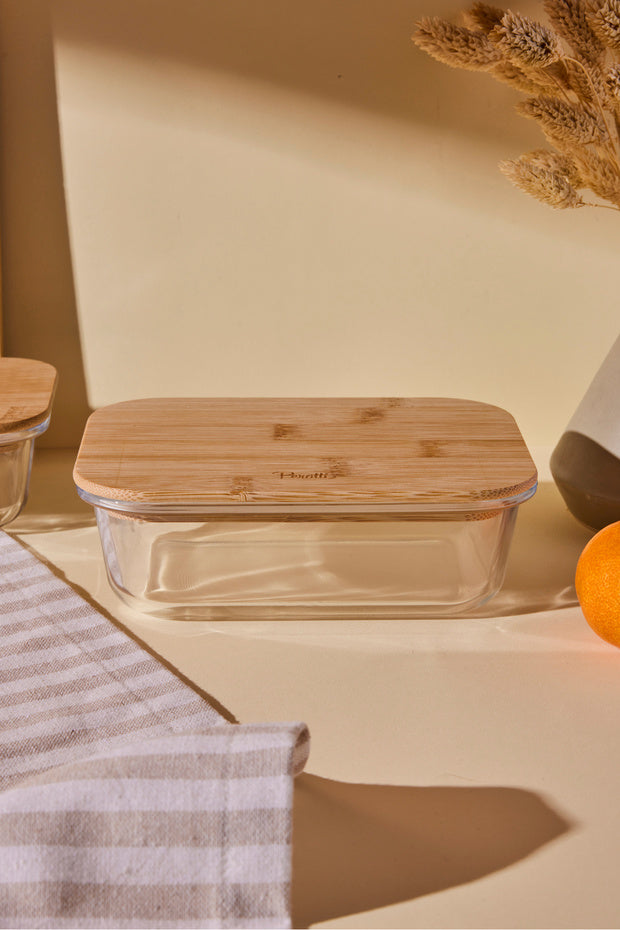 640ml Rectangular Glass Storage Container with Bamboo Lid