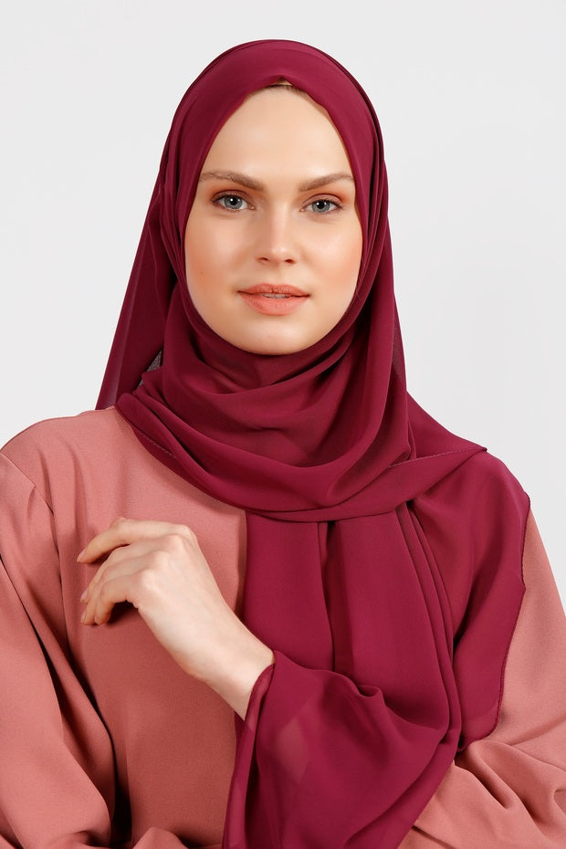 Matte Bordeaux Crepe Chiffon Shawl - Lightweight & Elegant