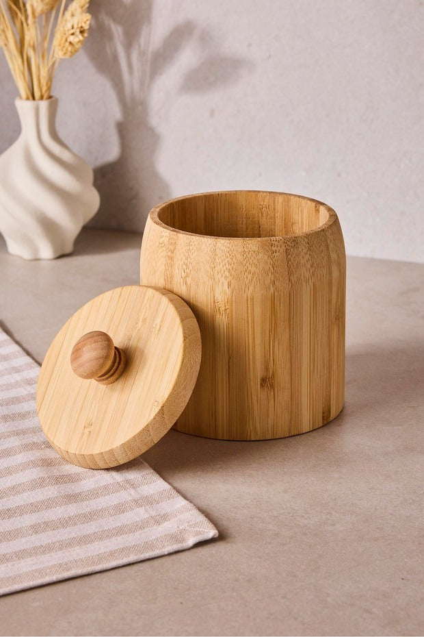 Natural Bamboo Spice Jar with Lid - 10x14 cm Storage Canister