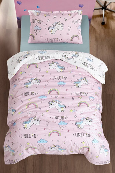 Ranforce Cotton Single Duvet Cover Set - Unicorn Design