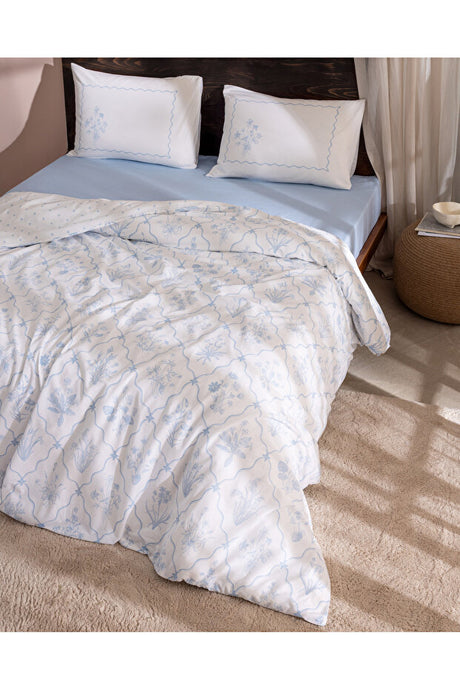 Rotule Double 100% Cotton Ranforce Embroidered Duvet Cover Set - Blue